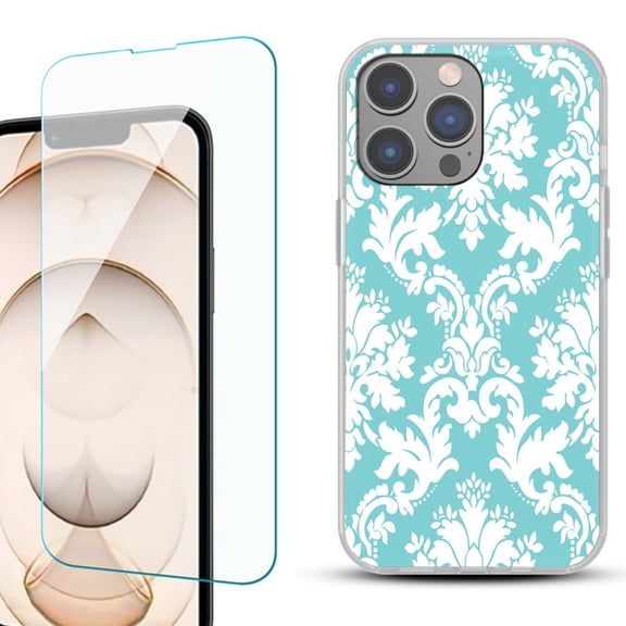 OneToughShield ® for iPhone 15 Pro Shockproof Phone Case, with Tempered Glass Screen Protector - Victorian White/Teal