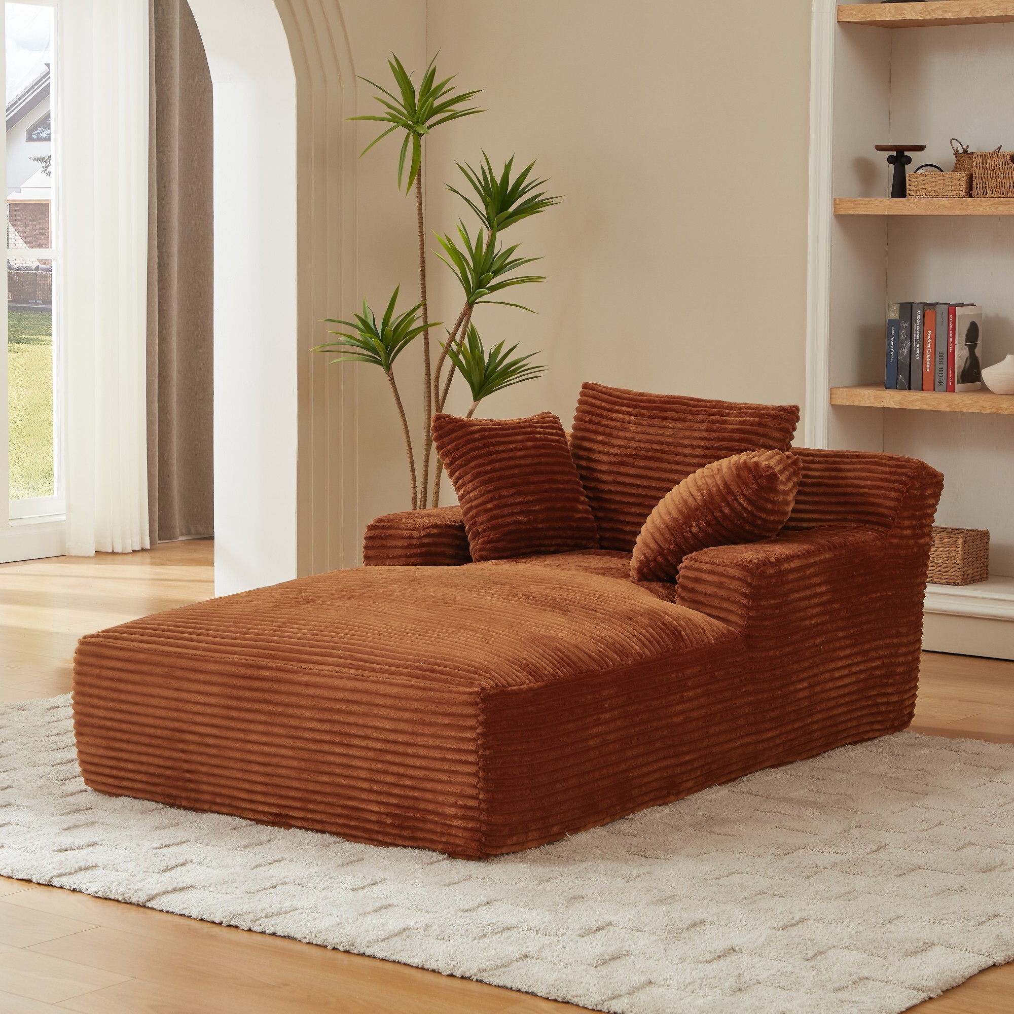 DEALTOPS 78.7" Oversized Comfy Lounge Chair, Corduroy Foam Sofa Chair with Pillows, No Assembly, Living Room or Bedroom, Orange