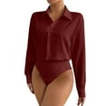 thumbnail image 2 of LWITHSZG Bodysuits for Women Dressy Solid Long Sleeve Button Down Shirts One-Piece Blouses Office Work Business Casual Tops S-XXL, 2 of 8