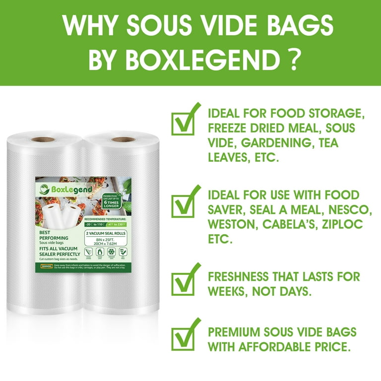 2 Rolls 8 x 12' Vacuum Sealer Bags for Food Saver, Vacuum Seal Bags Rolls  Food Storage Bags