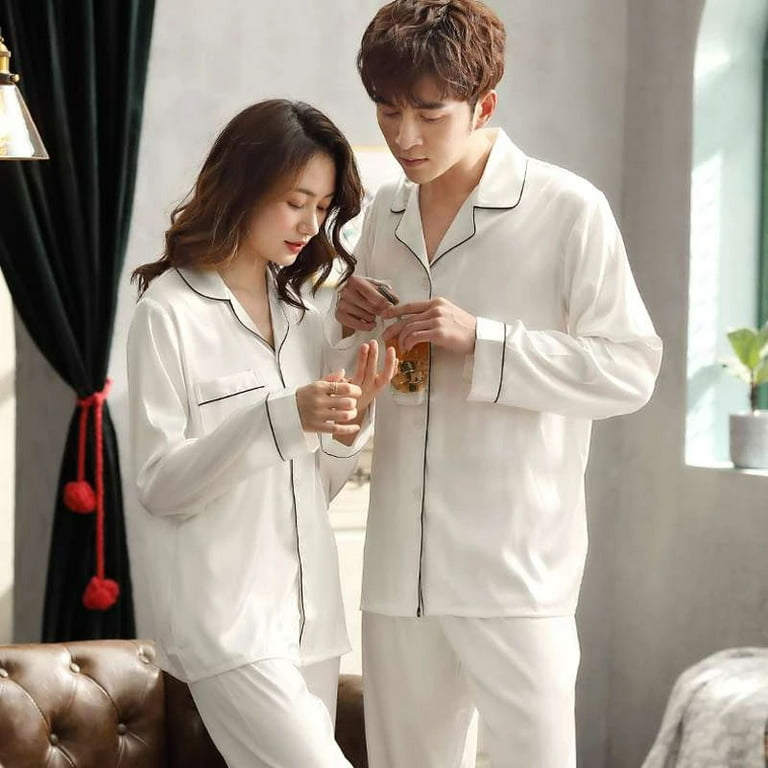 QWZNDZGR Pajamas For Couples Silk Satin Luxurious Sleepwear Long