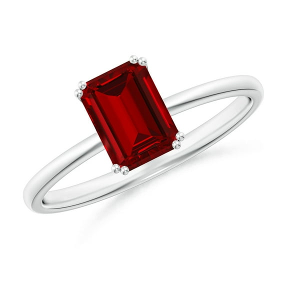 ANGARA Lab Grown 1 Ct Emerald-Cut Ruby Solitaire Classic Engagement Ring for Women in 14K White Gold (Size-7x5mm) | July Birthstone, Anniversary, Jewelry Gift for Women | Lab-Grown Ruby Ring