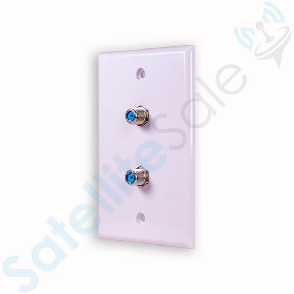 SatelliteSale Coaxial Dual F-Type RG-6 Universal Wall Plate White with Screws and a Wall Bracket Included