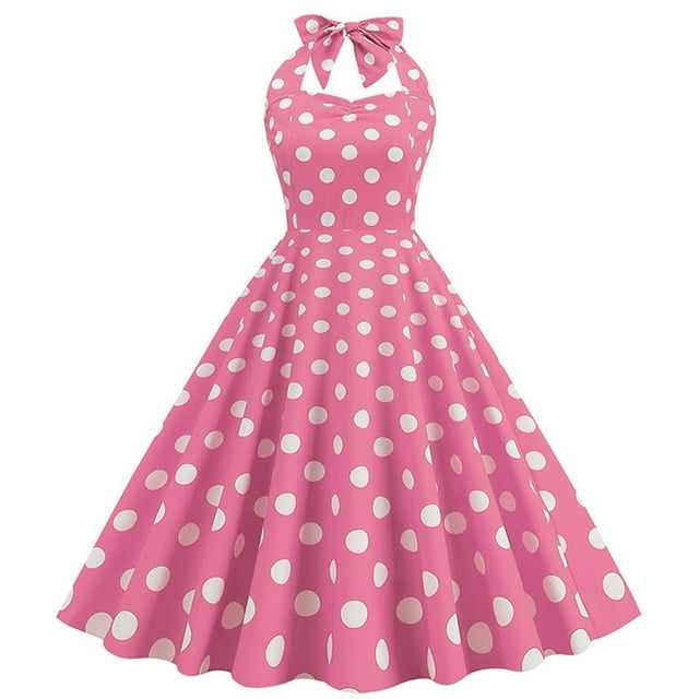 HKEJIAOI Cadeau de la Saint-Valentin Liquidation Robes Décontractées pour Femmes Mode Été Femmes Rétro Vague Licou Sans Manches Ceinture Aguichant Mini Robe Rose