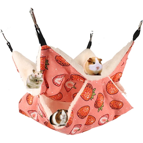 Double Layer Design Pet Hammock, Linen Fabric Cage Accessories for Small Pet Suitable Play and Sleep, Easy Install Soft Arctics Fluff Warm Bed for Chinchilla Ferret Hamster Parrot (Hand Washable)