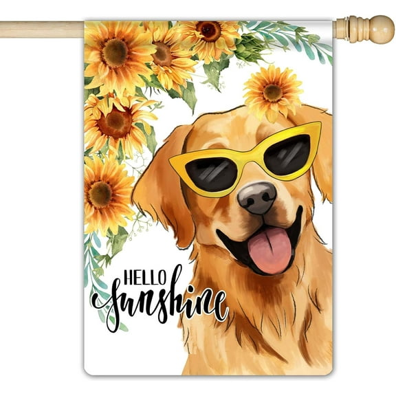 Hello Summer Golden Retriever Dog Large Garden Flag 28 x 40 Double Sided, Welcome Spring Summer Sunflowers Garden Yard House Flags Outside Outdoor Summer Porch Lawn Decoration