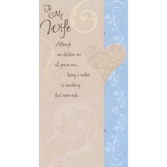 Designer Greetings Die Cut Sparkling Heart and Swirling Vines Short Fold on Brown and Blue Mother's Day Card for Wife