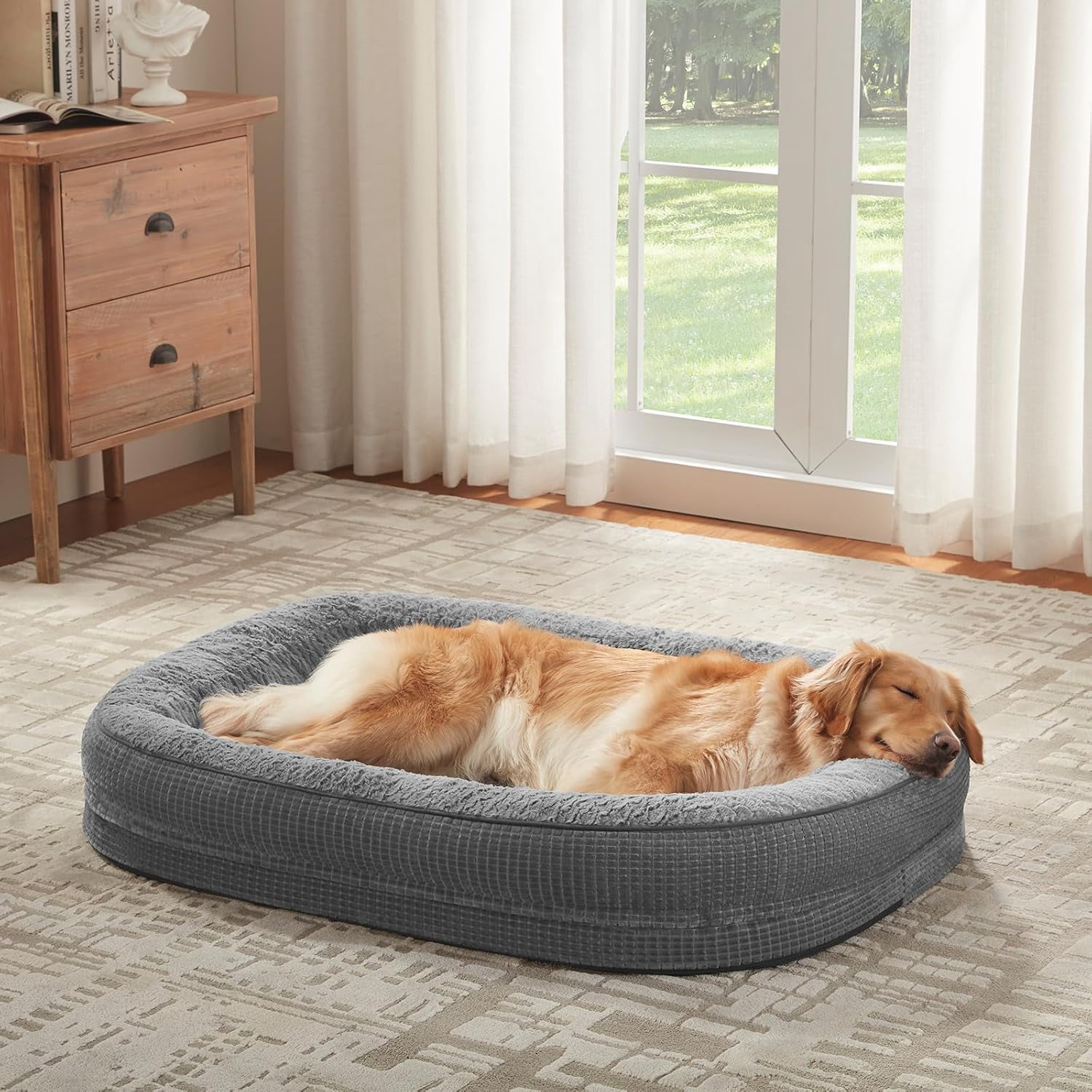 Orthopedic Dog Beds Large Sized Dog, XL Egg-Crate Memory Foam Pet Couch Bed with Bolster Sides, Waterproof Lining, Removable Washable Cover & Non-Slip Bottom, Light Brown
