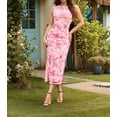 thumbnail image 5 of Floral Summer Dresses for Women Bodycon Sleeveless Midi Dress Side Slit Wedding Cocktail Party Dresses Pink L, 5 of 9