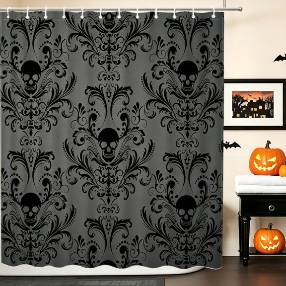 Grey Base Retro Texture Subtle Shower Curtain, 70.8x70.8 Inch, Double Sided 2D Print Halloween Bathroom Decor