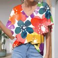 thumbnail image 2 of Camiseta de manga corta suelta con cuello en V y estampado informal a la moda de verano para mujer Pompotops hkajfhjk471305, 2 of 5