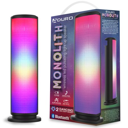 Aduro LED Bluetooth Speaker with Pulsating Lights, Wireless Color Changing Portable Outdoor Party Tower Speaker (Best Bluetooth Speaker For Outdoor Party)