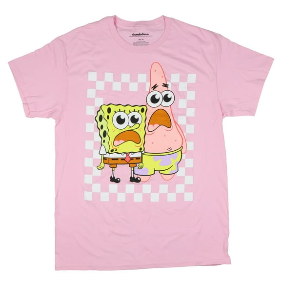 Spongebob Shirt Mens Suprised faces Checkered Print Adult Short Sleeve Tee