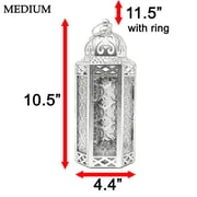 Moroccan Metal Candle Lantern Holder with LED Fairy String Lights, Medium, Green