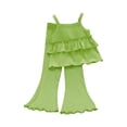 thumbnail image 2 of Blekii Girls Two Piece Set Flared Pants, Girls Two Piece Set: Flared Nine Point Pants & Top, Spring Summer Fall Comfortable Suspenders Outfit for Kids Spring Summer Fall Suspenders Outfit Spring, 2 of 7