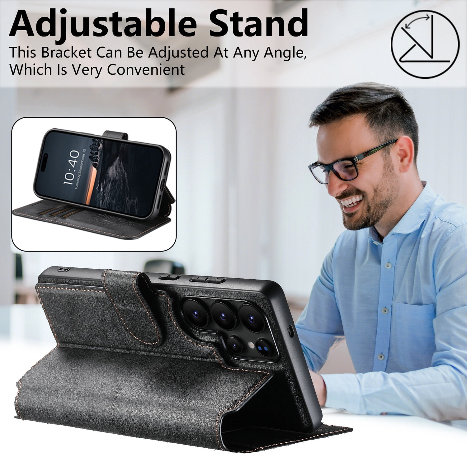 for Samsung Galaxy S24 Ultra Detachable Wallet Case, PU Leather Magnetic Cover Support Wireless Charging & Magnetic Car Mount, Card Slots Holder, Flip Stand, Folio Protective Phone Shell, Black