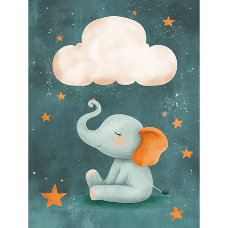 Cute Elephant under the Starry Night Canvas Print/Wall Art， Suitable for Bedroom Decoration， Living Room Decor， Nursery Decor， Kids Room Decor， and Office Decor.