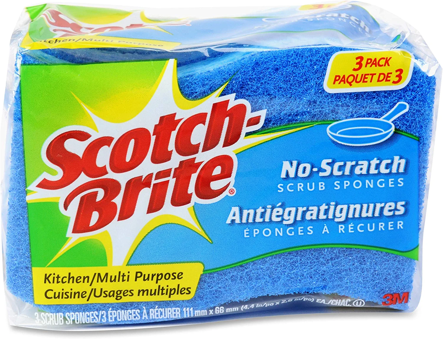 3M Scotch-Brite Multi Purpose No Scratch Scrub Sponge - 3 Ea