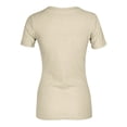 thumbnail image 5 of Women V Neck Ribbed Fitted Tight Tshirt Short Sleeve Shirt Basic Knit Top Beige S, 5 of 5