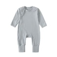thumbnail image 2 of Newborn Boys Girls Clothes Infant Baby Romper Cotton Ribbed Knit Long Sleeve Front Zip Up Jumpsuit Onesie (9-12 Monthss, Gray), 2 of 8