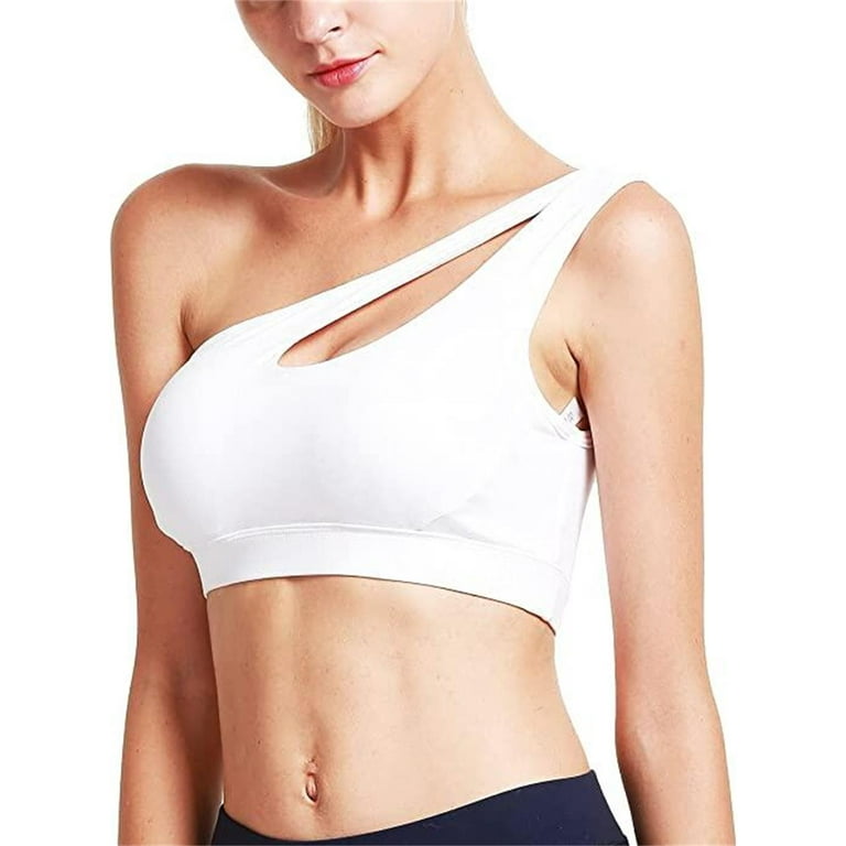 BEVISKkki One Shoulder Sports Bra for Women Workout Gym Yoga Bra Sexy Crop  Tops Wire-free Medium Support 
