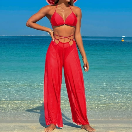 Tawop Womens Swimsuits Tummy Control Women Swim 3 Piece Bikini Bottoms Clearance Womens Clothing Red M