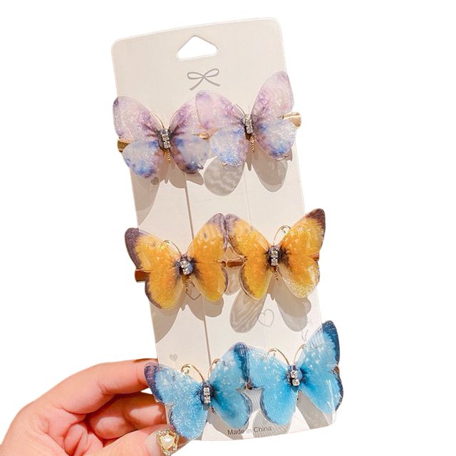 CSChome Rhinestone Hairpin 6Pcs Butterflies Decor Hair Clip Embellished Girl Princess Hair Pin Shape Hair Pin Hair Accessories