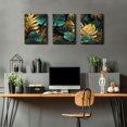 thumbnail image 4 of Tropical Leaf Wall Art Green and Gold Wall Decor for Living Room Bathroom Emerald Green Plant Decor Gold Leaves Canvas Pictures Boho Botanical Paintings Modern Artwork Home Decorations 12x16, 4 of 6