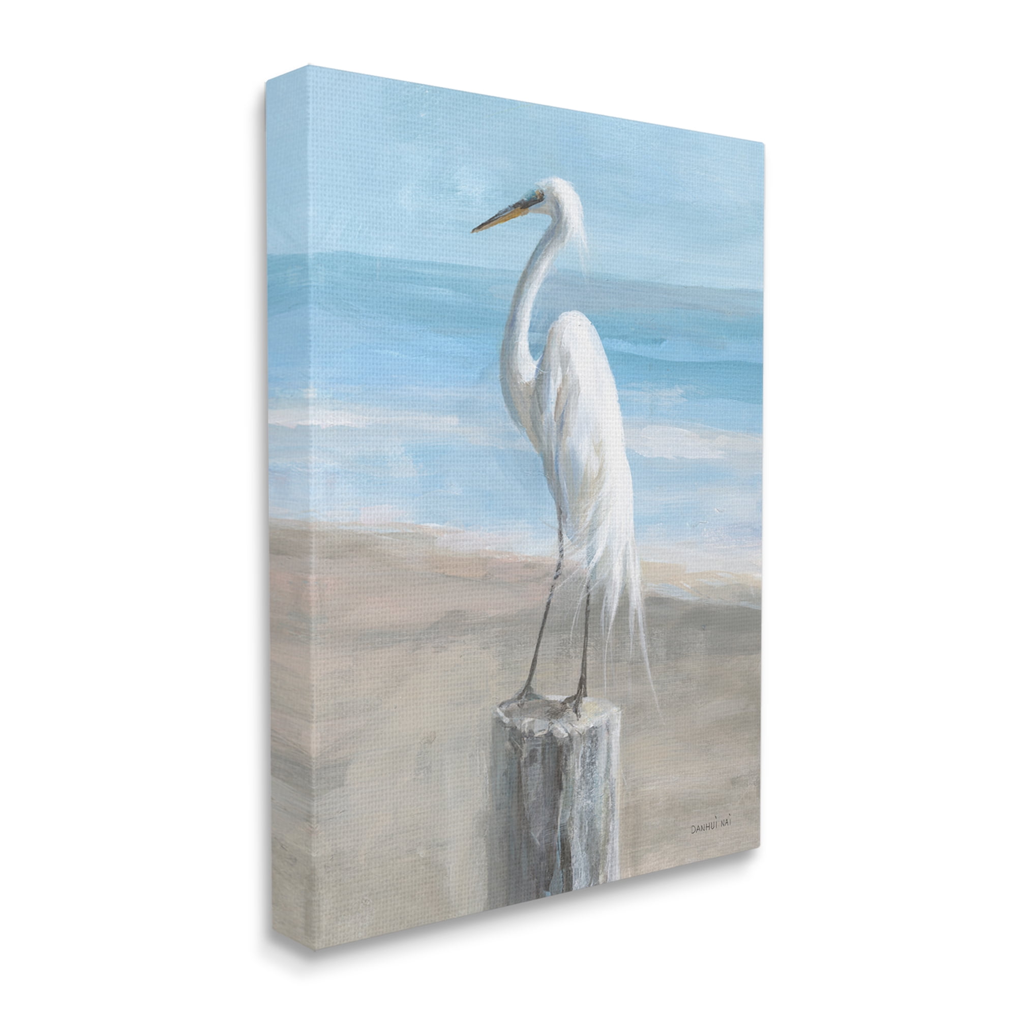 Stupell Industries Egret Coastal Landscape Animals & Insects Painting Gallery Wrapped Canvas Print Wall Art, 24 x 30