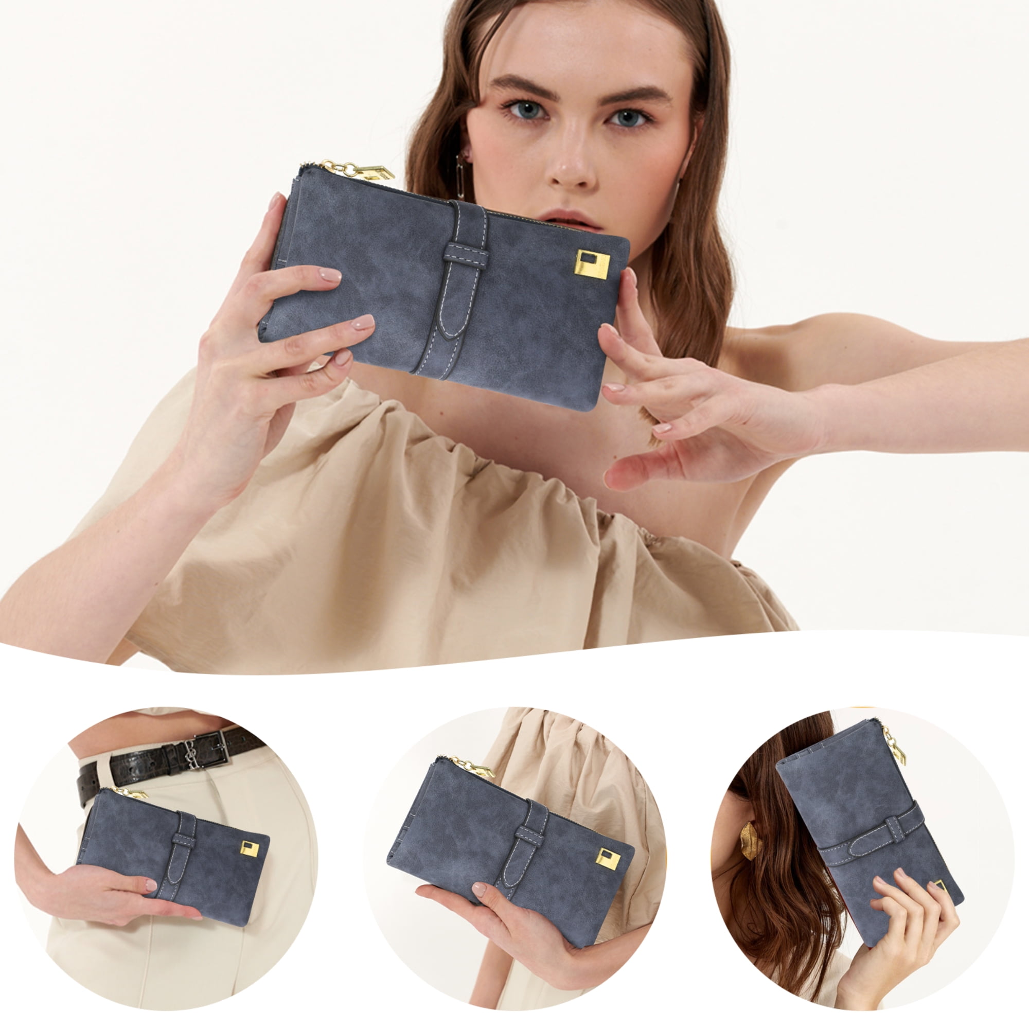 Long Leather Wallet for Women, EEEkit Trifold Purse, Ladies Credit Card  Holder, Large Capacity Travel Snap Clutch 