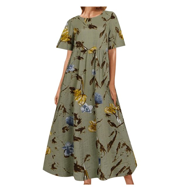 Robe à Manches Courtes pour Femmes Printemps/été Robe Décontractée Imprimée Ample Col Rond Robe Courte pour Femmes Sexy