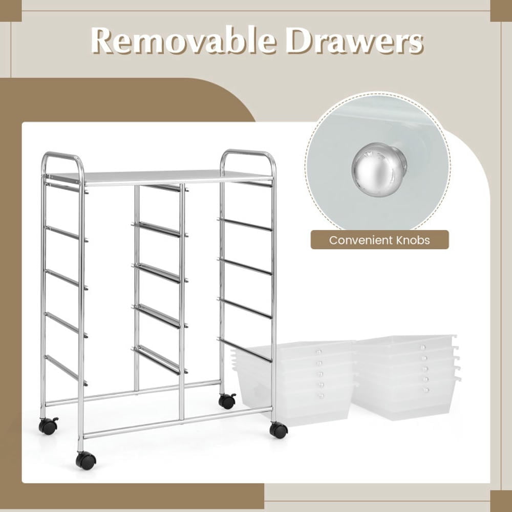 Spaco 10-Drawer Rolling Storage Cart-Transparent, Craft Organizers and Storage, Multipurpose Organizer Cart for Home, Office, School