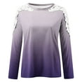 thumbnail image 4 of Plus Size Tops for Women Long Sleeve Lace Cutout Tee Shirts Crewneck Pullover Casual Slim Fitness Blouse Purple XXL, 4 of 5