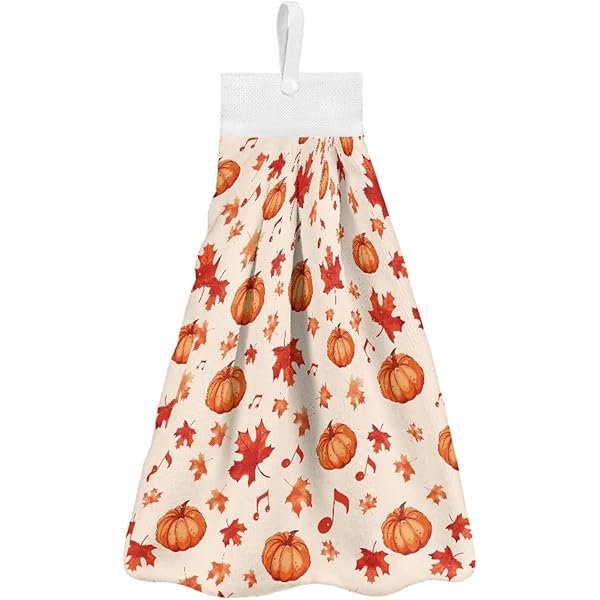 wonima01 Hand Towels with Hanging Loops for Bathroom Kitchen Fall Maple Pumpkin Thanksgiving Decor Small Hand Towels Soft Hanging Hand Towels Washcloth Quick Dry Absorbent Home Indoor Decor