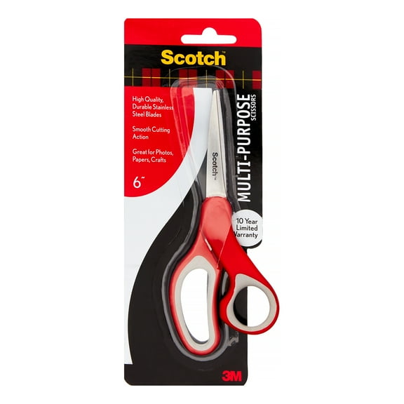 Scotch Multi-Purpose Scissors, 6 in., Red/Gray