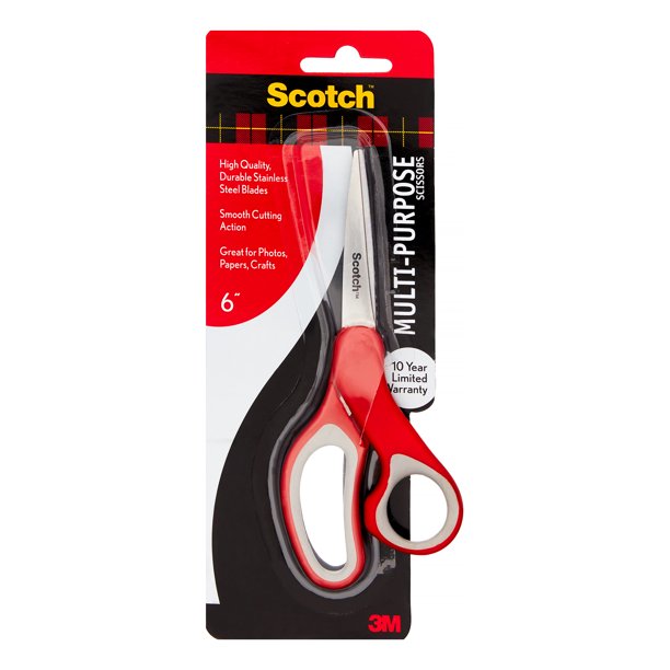 Scotch MultiPurpose Scissors, 6 in., Red/Gray