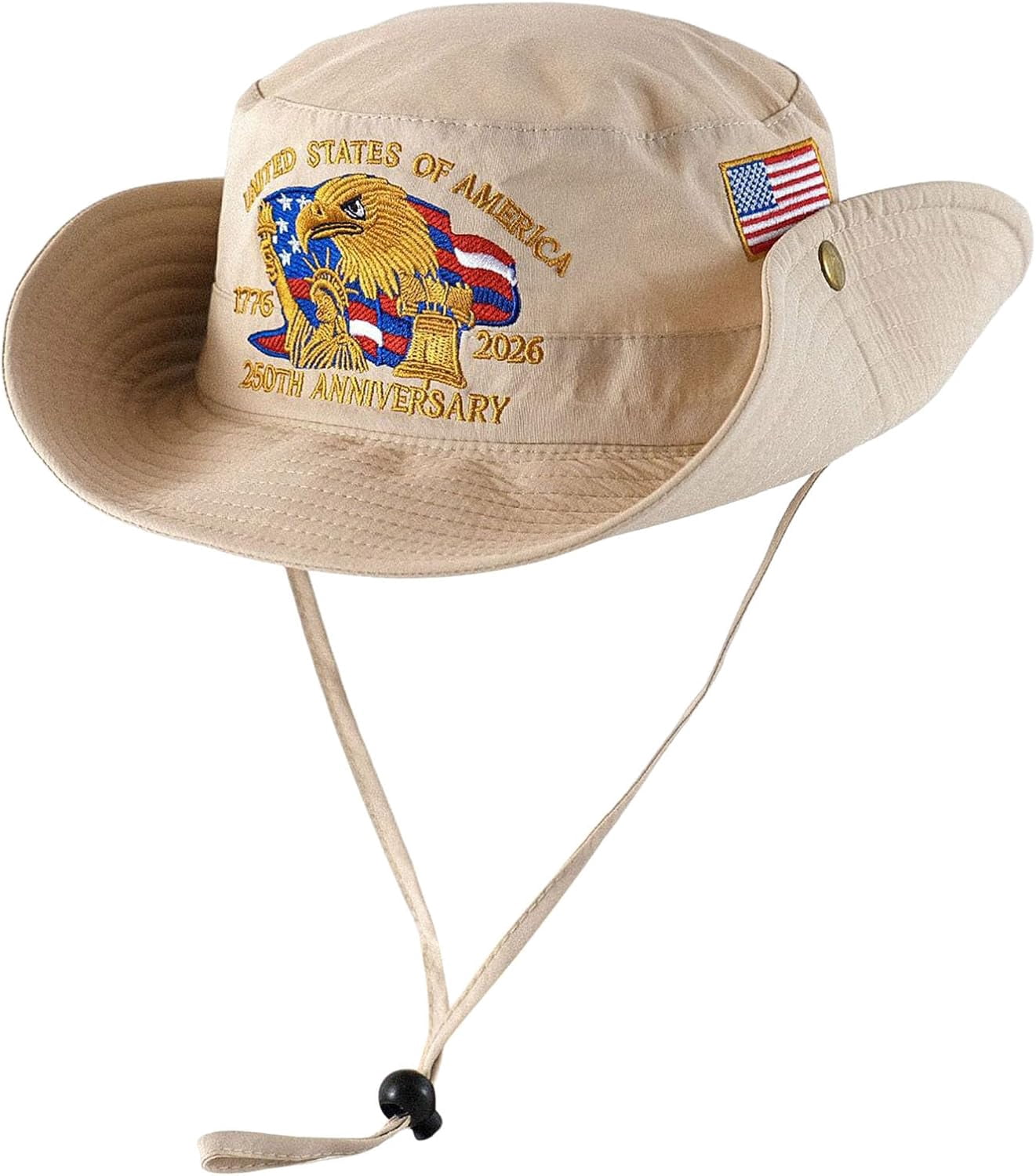 250 Anniversary USA Hat, 4th of July Patriotic Retro Adjustable Wide Brim Boonie Hat, Men & Women Top Bucket Hats