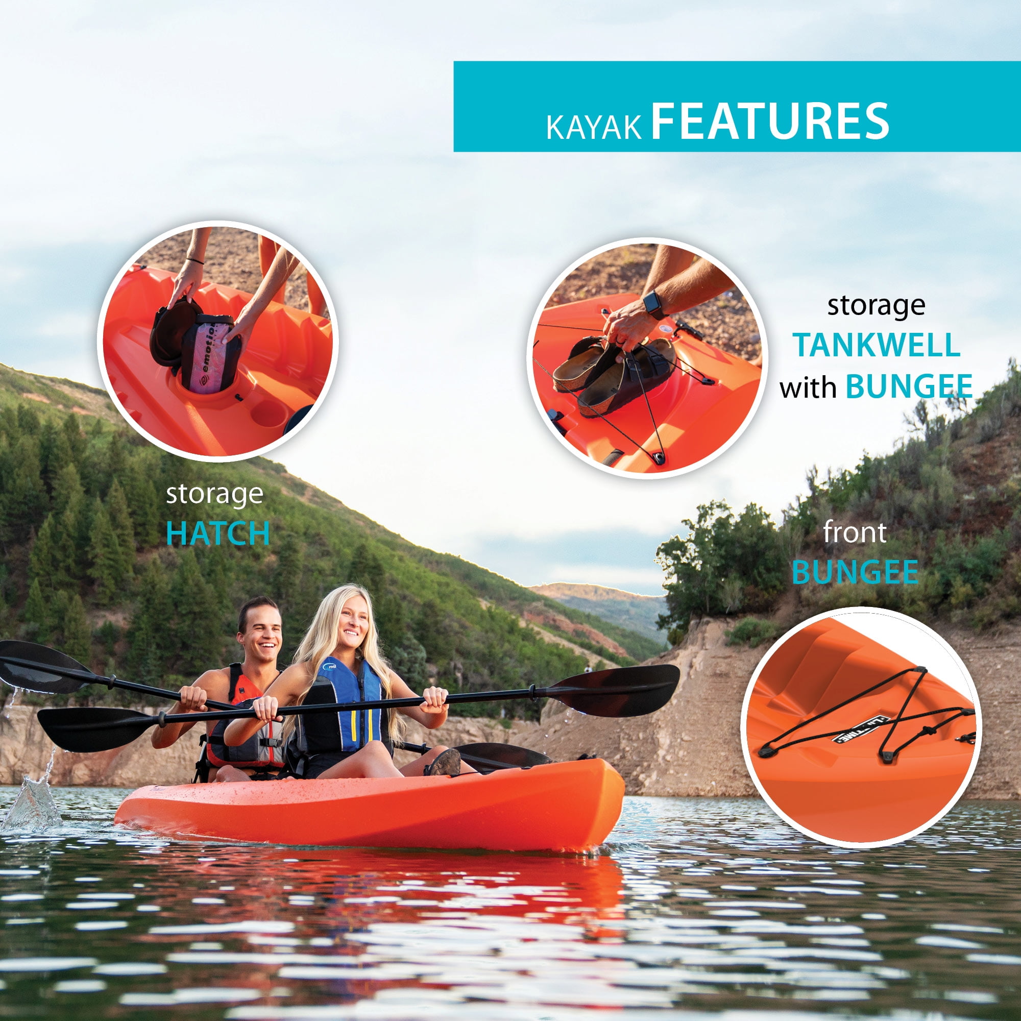 Lifetime Kokanee 10.5 ft Tandem Sit-On-Top Kayak, Orange (90537)