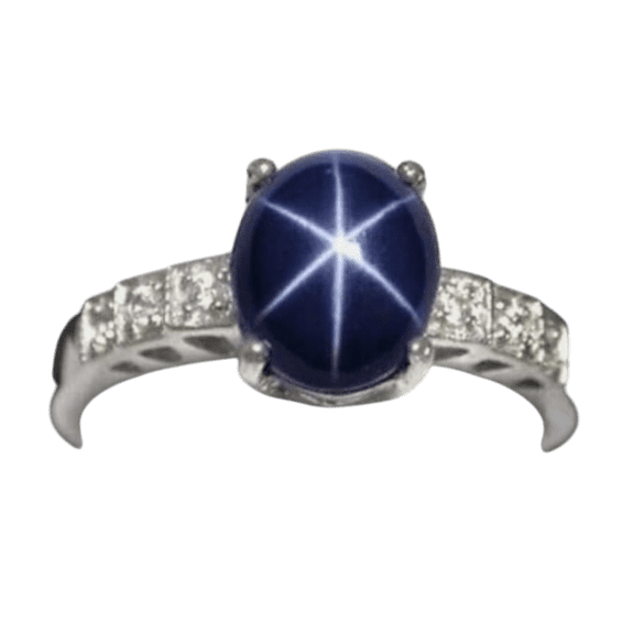 JewelryLoversZone 7x9mm Natural 6 Ray Blue Star Sapphire Ring 925 Sterling Silver Celestial Oval Gemstone Jewelry Ring for Women Silver 3