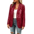 thumbnail image 2 of Womens Sheer Mesh Jackets Long Sleeve Lace Lapel Open Front Lightweight Loose Fit Office Casual Blazer Suit Coat Cardigans Wine XL, 2 of 5