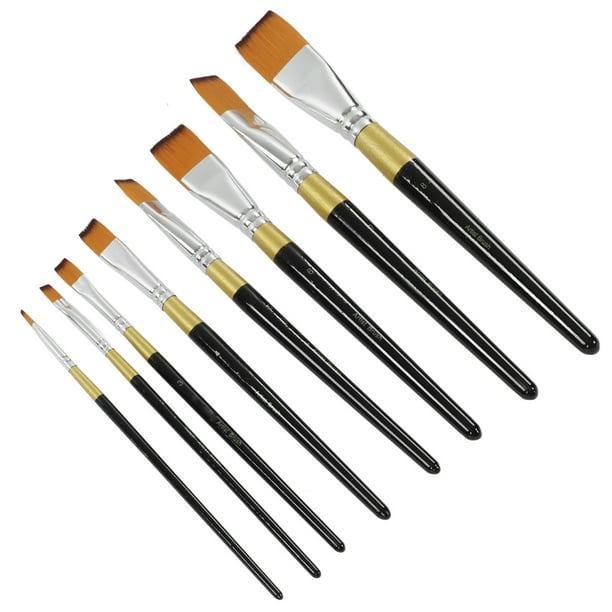 Juego de 8 pinceles de pintura con mango ergonómico, cerdas suaves, resistentes al agua, de color negro y dorado, para la escuela de arte y el hogar