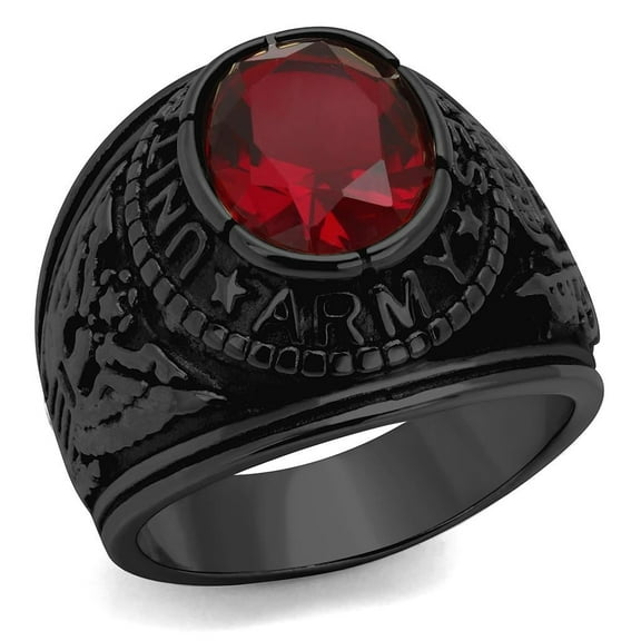 Men's Black IP Stainless Steel Wide Band Army Ruby CZ Ring - Size 11