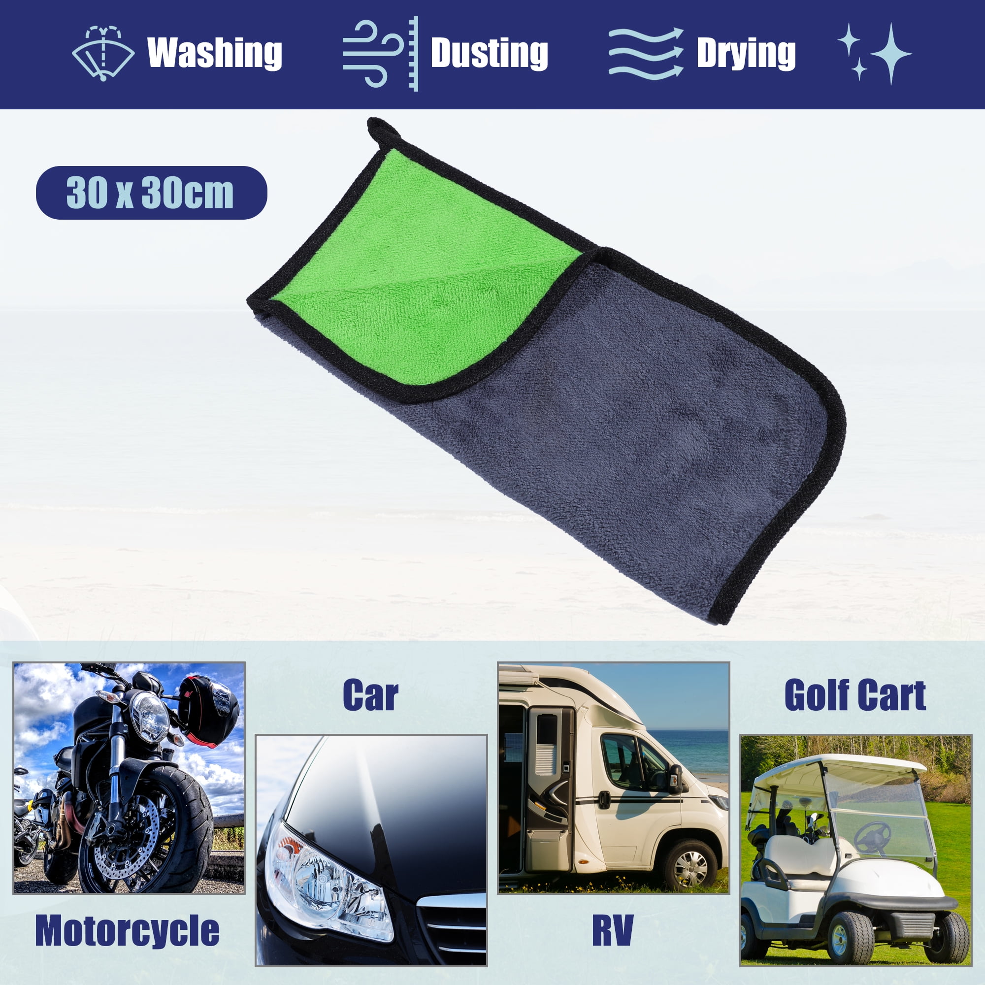 Unique Bargains 6pcs Microfibre Car Drying Towel 30x30cm Highly Absorbent Cloth Gray Green