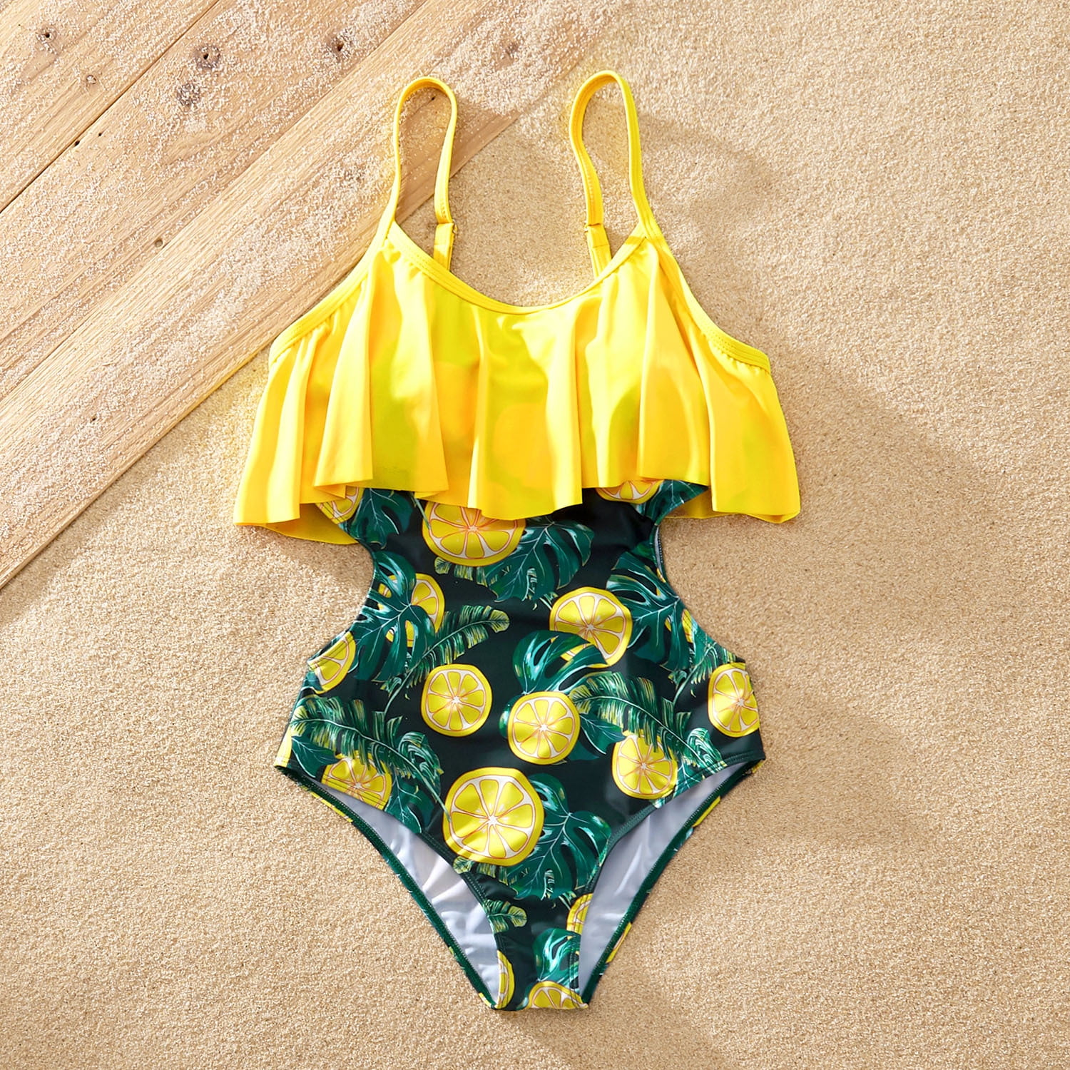 Family Matching Striped Swim Trunks Shorts and Ruffle Splicing One-Piece Swimsuit
