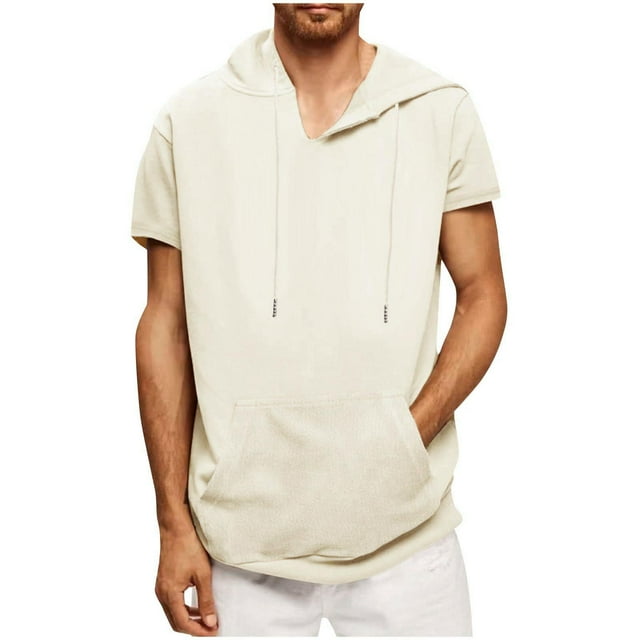 Pantalones para Hombres Cortos Casual Sólido Manga Corta Blusa con Capucha, Top de Bolsillo con Ajuste Suelto para Uso Al Aire Libre Y Diario, Tela de Poliéster