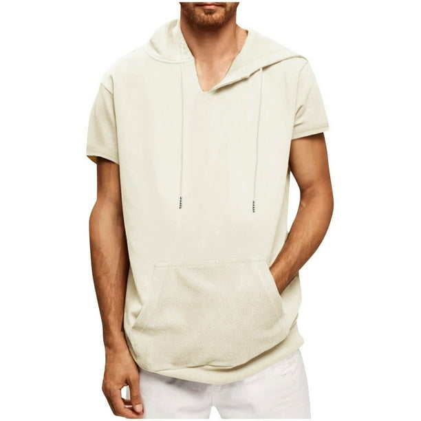 Pantalones para Hombres Cortos Casual Sólido Manga Corta Blusa con Capucha, Top de Bolsillo con Ajuste Suelto para Uso Al Aire Libre Y Diario, Tela de Poliéster