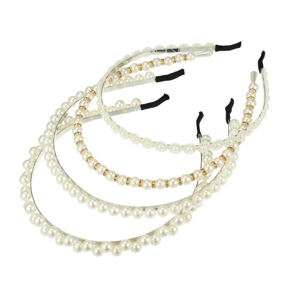 Unique Bargains 4 Pcs Simple Design Faux Pearl Headbands Hair Accessories Headbands for Women Girl White 4.92"x0.31"