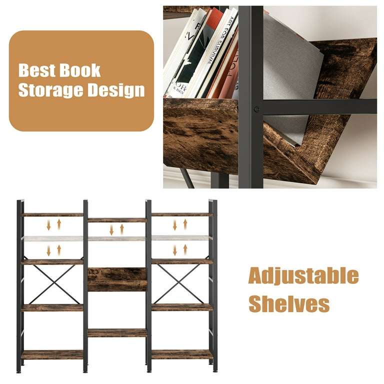 Walsunny 4 Tier Ladder Bookshelf with Solid Iron Frame, Rustic