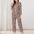 thumbnail image 2 of Fuzoiu Coffee Rugby Print Women's Long-Sleeved Pajama,Lounge Button Down Nightwear,Womens Notch Collar Pajama Set-XX-Large, 2 of 7