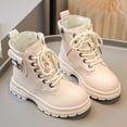 thumbnail image 3 of Girls Winter Combat Boots Fashion Buckle Lace up Side Zipper Waterproof Lug Sole Warm Kids Ankle Booties Beige 11.5 Little Kids, 3 of 6